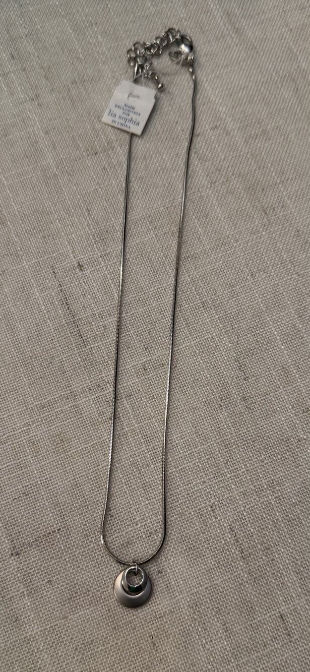 Lia Sophia Full Moon Double Circle Pendant Necklace Silver Tone Adjustable NWT